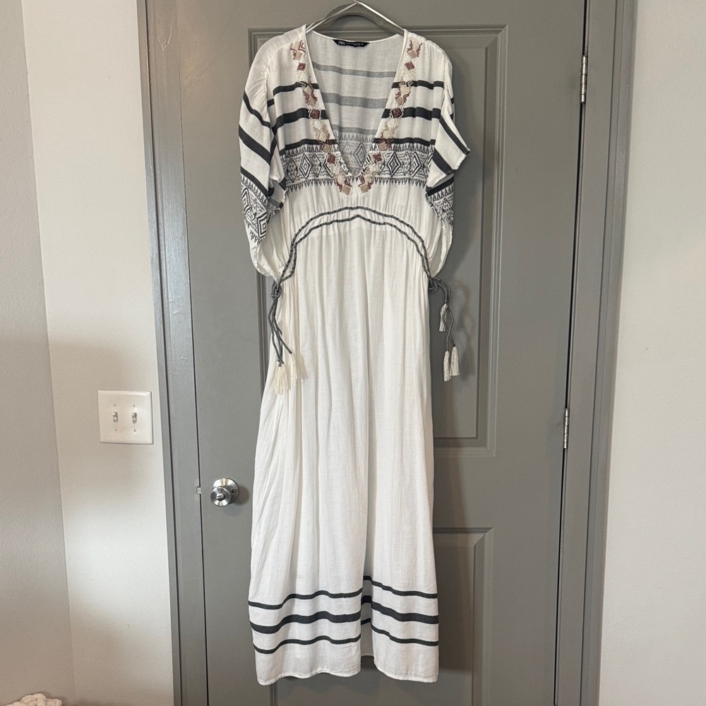 Zara Embroidered Boho Maxi Cover Up Dress M/L